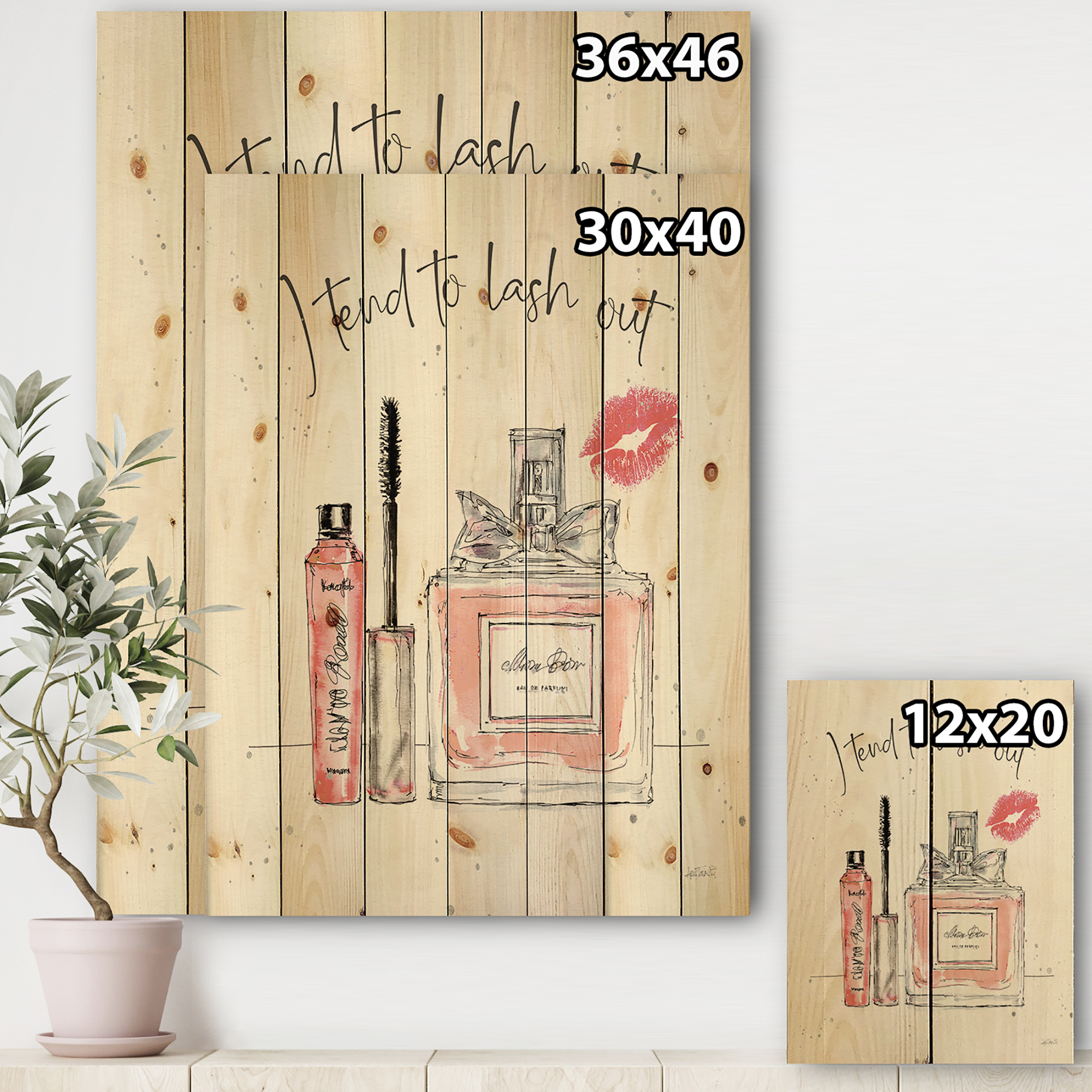 Designart 'Glam Chic Accents V' Fashion Print on Natural Pine Wood