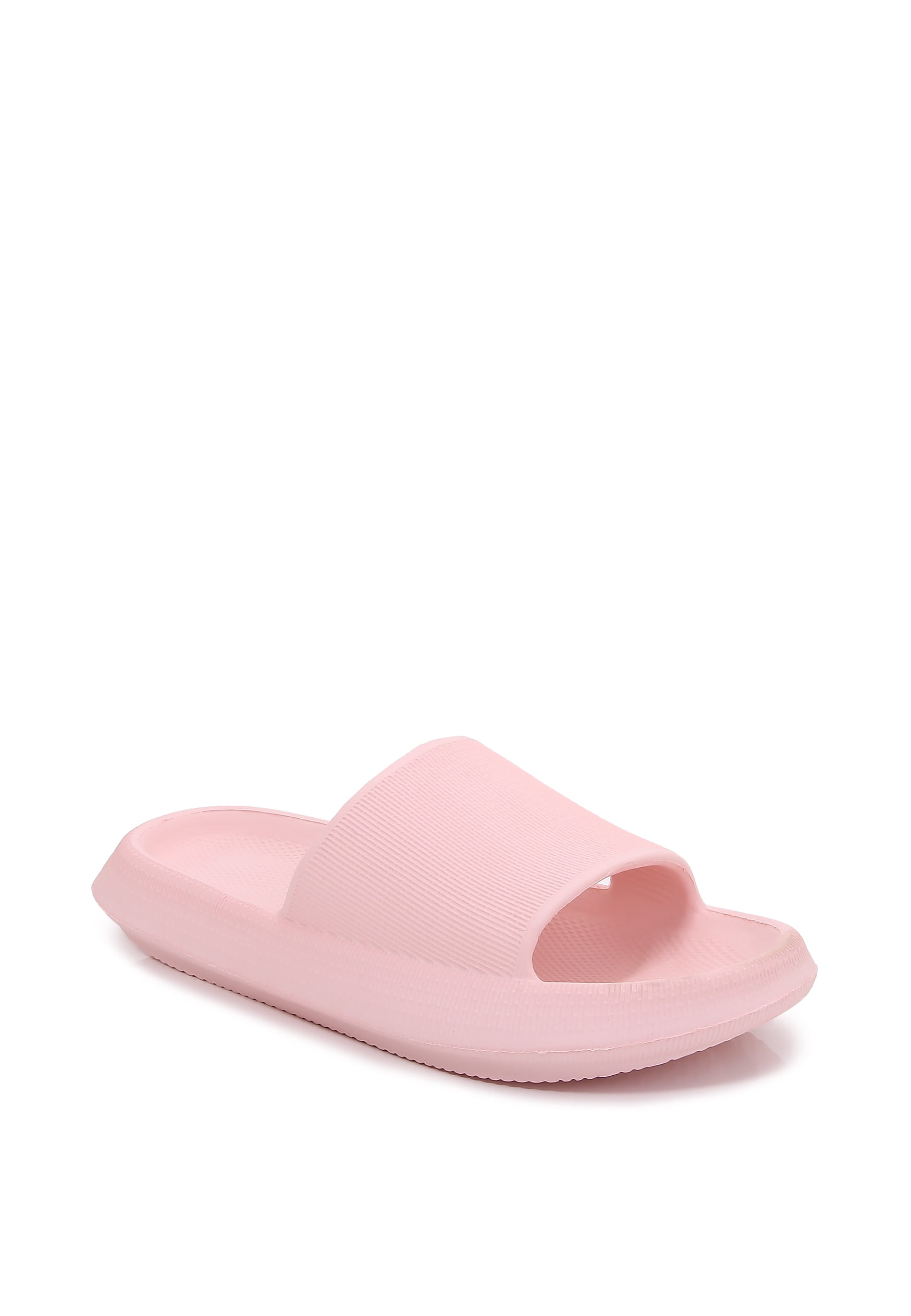 Thick Cushioned Platform Comfy Slippers for Women and Men Summer Beach ?Indoor Outdoor Rubber Open Toe Slides (Pink, Women 8/Men 6)