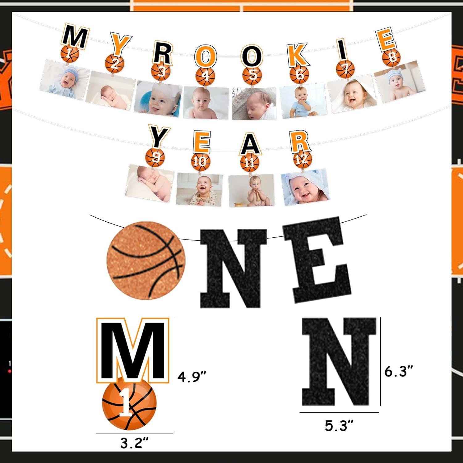 Kreat4joy Sfondo Per 1° Compleanno A Tema Basket – Our Little Rookie Is Turning One (1,5 X 0,9 M)