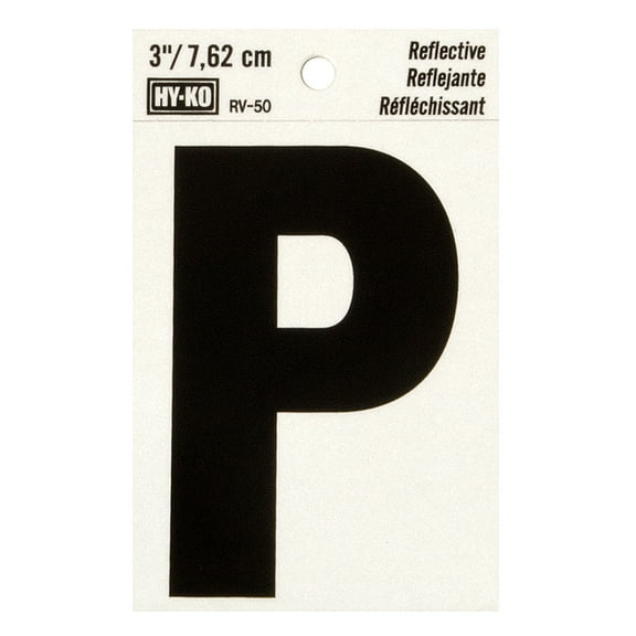 Hy-Ko 3 Inch Reflective Vinyl Letter P, Self-Adhesive Sticker, Weather-Resistant