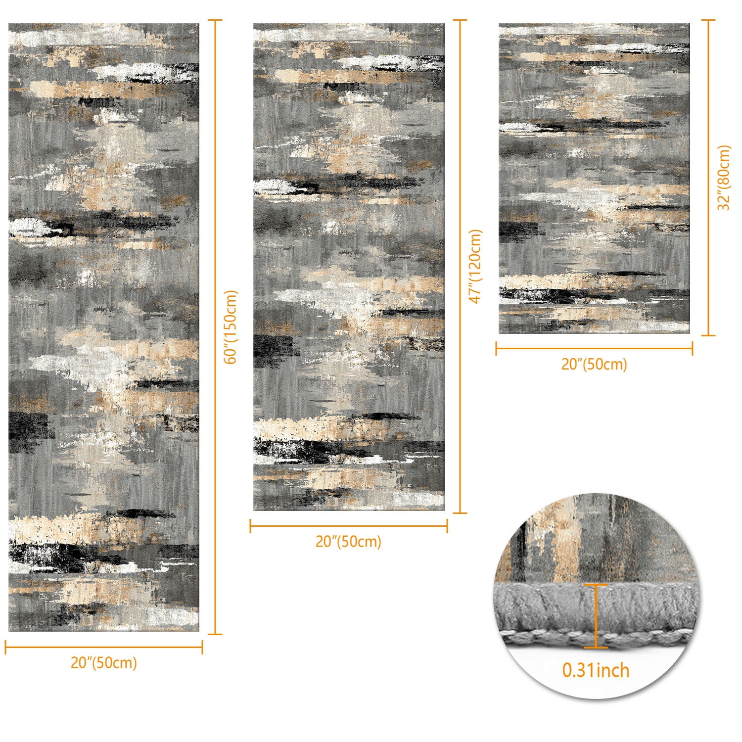 Three-Piece Kitchen Rug Set, Abstract Pattern Kitchen Hallway Rug, Soft And Comfortable, Suitable for Sinks, Floors, Entrances, Hallways, Bathrooms