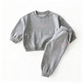 thumbnail image 2 of IVEYRTF Kids Embroidered Letter and Heart Long Sleeve Hoodie Pants Set Comfortable Two Piece Sweatshirt Outfit for Playdates and Weekend Activities(Gray,7-8 Years), 2 of 5