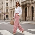 thumbnail image 6 of Women’s High Waisted Wide Leg Pants Casual Straight Leg Trousers with Front Pleats Elastic Back Waist Lounge Work Pants, 6 of 12