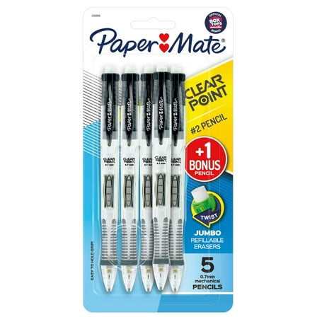 Paper Mate Clearpoint Mechanical Pencils, HB #2 Lead (0.7mm), Includes Bonus Pencil, 5 Count