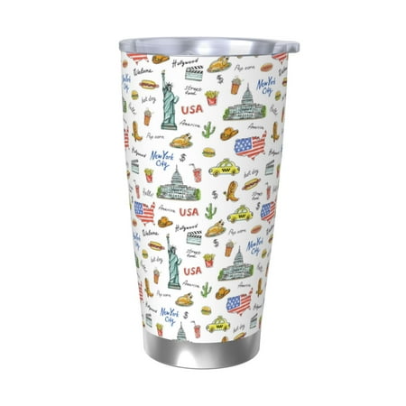

Tideii America Landmarks for 20OZ Car Cup Stainless Steel Cold and Hot Cup with Lid Suitable for Outdoor and Home Unisex-Without Straw