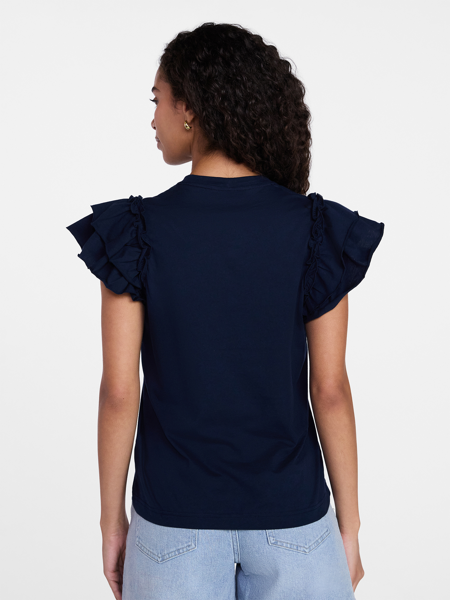 Time and Tru Women's Cotton Crewneck Tee with Ruffle Flutter Sleeves, Sizes XS-XXXL