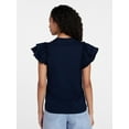 thumbnail image 3 of Time and Tru Women's Cotton Crewneck Tee with Ruffle Flutter Sleeves, Sizes XS-XXXL, 3 of 5