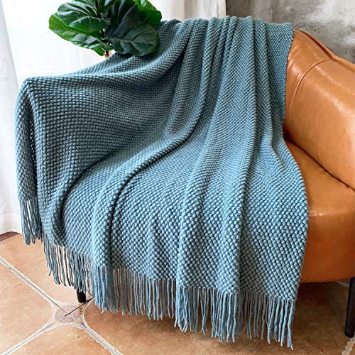 Pink, 50x60 LOMAO Knitted Throw Blanket with Tassels Bubble Textured Lightweight Throws for Couch Cover Home Decor 