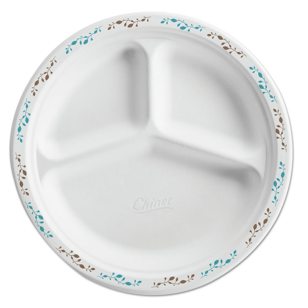 10.25" White with Vine Theme Molded Fiber Plates