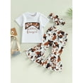 thumbnail image 2 of Bagilaanoe 2pcs Toddler Baby Girl Long Pants Set Letter Print Short Sleeve T-shirt Tops + Flare Trousers + Headband 6M 12M 18M 24M 3T 4T Kids Casual Outfits, 2 of 8