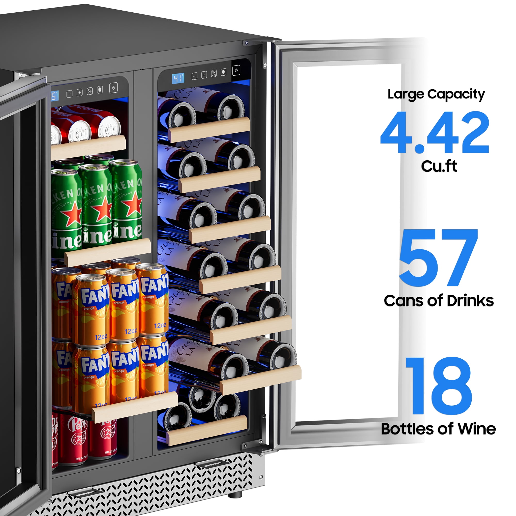 AVAHUM 24 Inch 21-Bottle & 88-Can Dual Zone Wine and Beverage Refrigerator, Under Counter Built-In Fridge, Round Handle