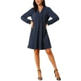 thumbnail image 2 of INSPIRE CHIC Women's Casual Knee Length Dress Long Sleeve V Neck Pleated Flowy Loose Shirt Dress S Dark Blue, 2 of 6