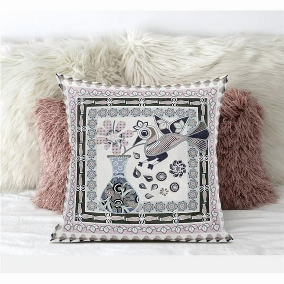 Love Your Vase Peacock Throw Pillow with Removable Cover in Pink Black Gray 18x18