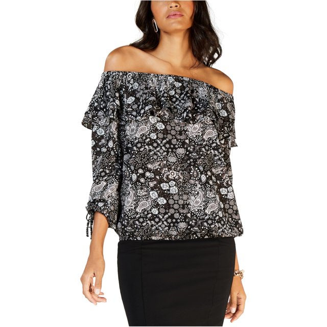 Michael Kors Paisley Remix blusa con hombros descubiertos para mujer, negro, XX-Large Michael Kors fuera del hombro