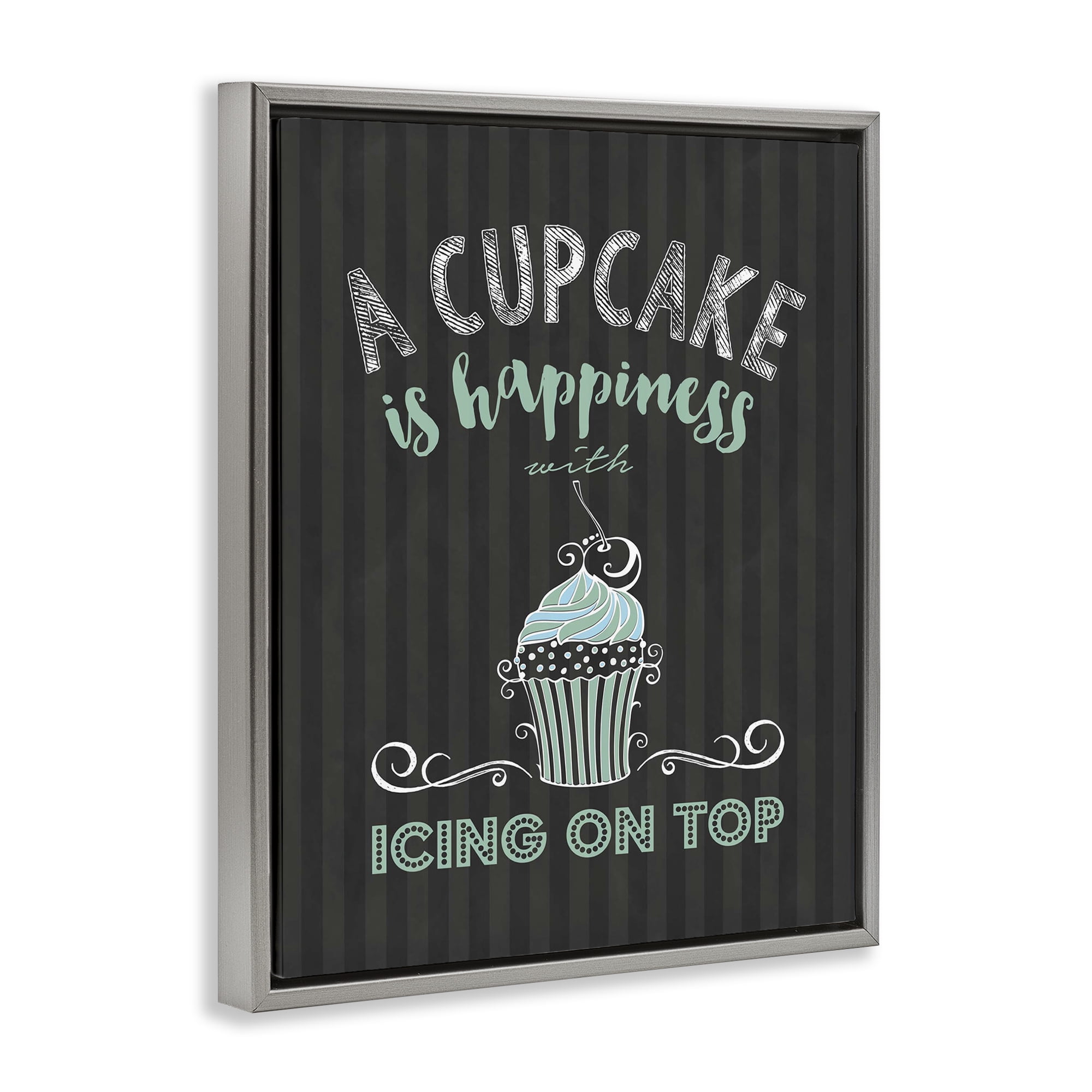 Cupcake Is Happiness with Icing Gray Framed Floater Canvas Wall Art, design by Lettered and Lined