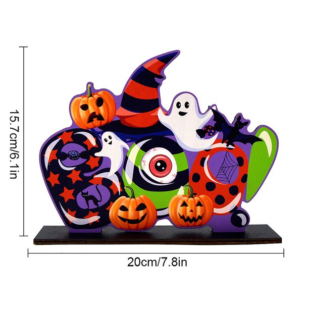 30 Adorno de calabaza de Halloween de madera, decoración de escritorio de mesa de dibujos animados simples, decoración del hogar