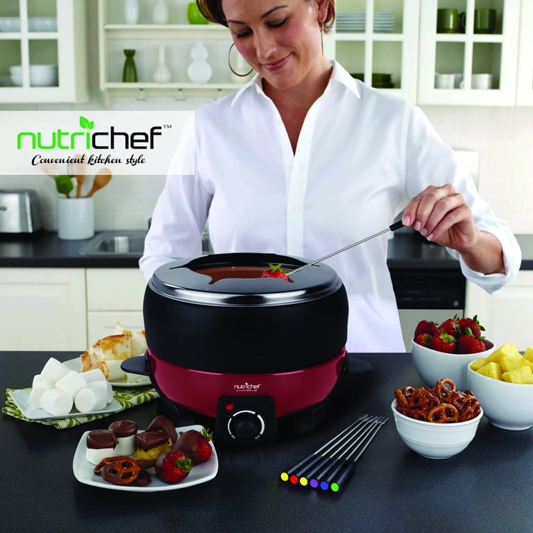 Electric Countertop Chocolate Fondue Maker 800W 2QT Black/Red