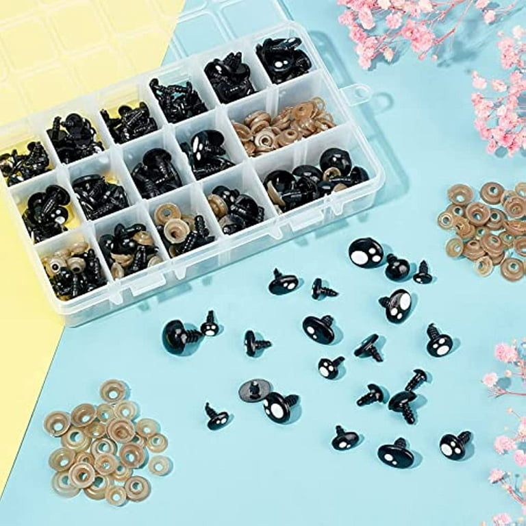 BESTCYC 1Box(80pcs) 3Size - 11mm/15mm/23mm 5Colors Threaded Shank Design Plastic Safety Eyes Craft Eyes with Washers for Crafts DIY Amigurumi