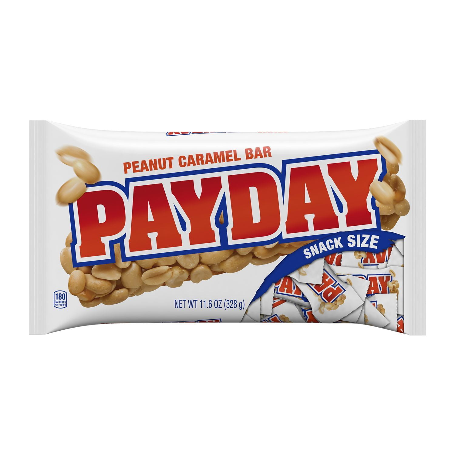 PAYDAY, Peanut Caramel Snack Size Candy Bars, Individually Wrapped, Gluten Free, 11.6 oz, Bag