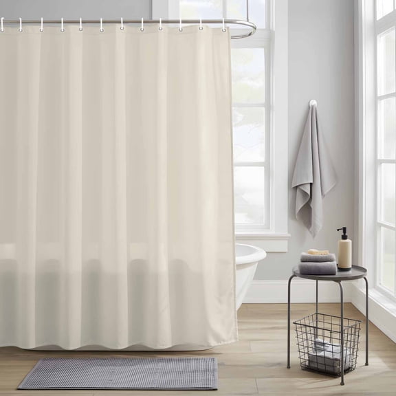 Cream Fabric Shower Curtain for Bathroom Waterproof Polyester Bath Curtain with 12 Hooks Solid Color Washable Shower Curtain with Grommets 36"x72"