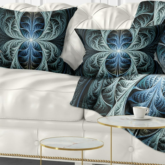 Designart Glowing Blue Fabulous Fractal Art - Abstract Throw Pillow - 12x20