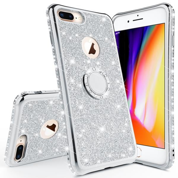 Iphone 7 Plus Case Iphone 8 Plus Case Glitter Cute Phone Case Girls With Kickstand Bling Diamond Rhinestone Bumper Ring Stand Protective Clear Iphone 7 Plus 8 Plus For Girl Women Silver Walmart Com