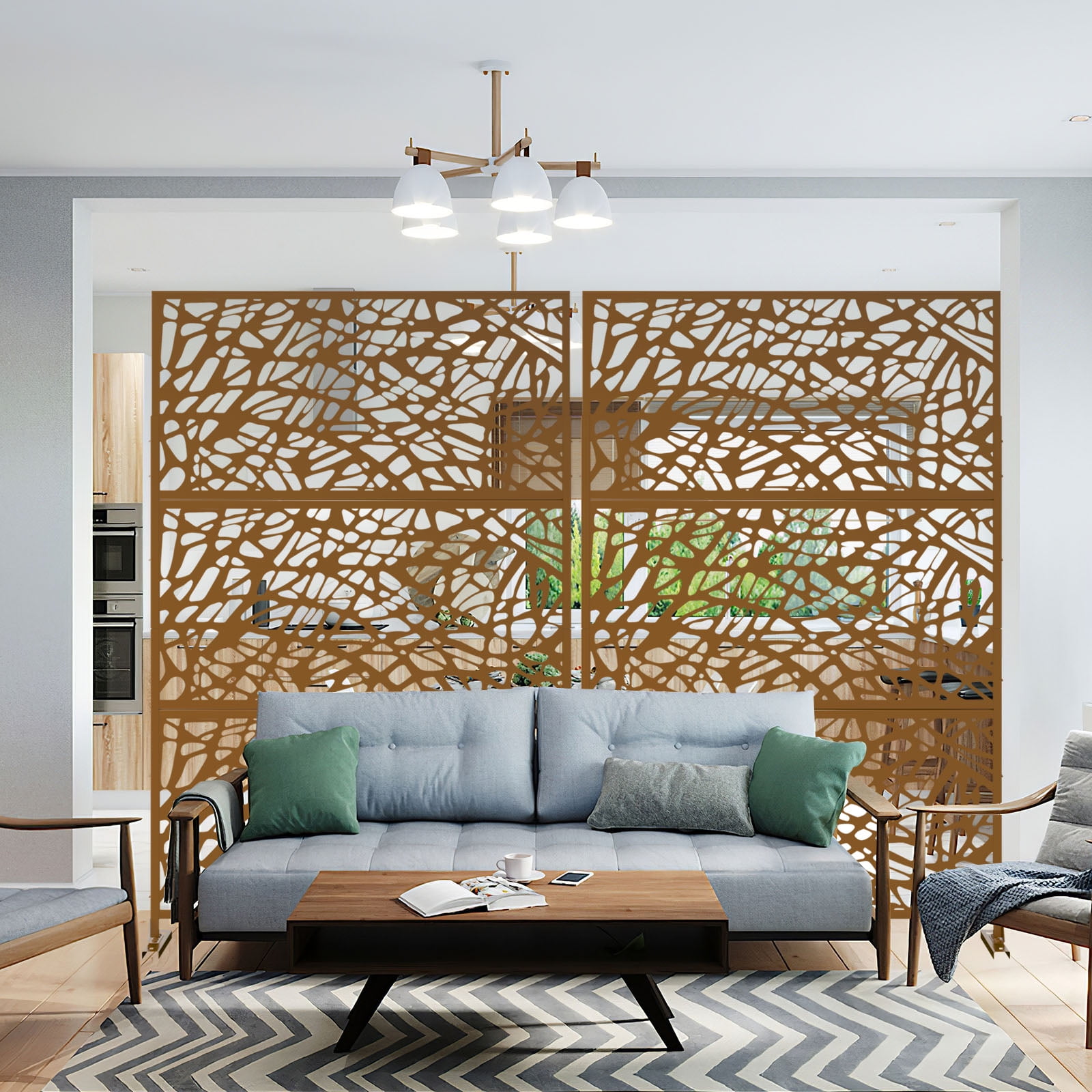 76 in x47 in Decorative Privacy Screen Outdoor Divider with Stand