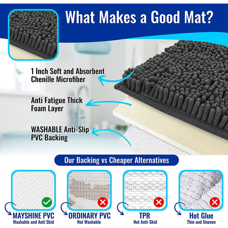MAYSHINE Large Soft Plush Microfiber Bathroom Rug or Floor Runner Shag Carpet Machine Washable, Water Absorbent, Non-Slip, Quick Dry Chenille Bath Mat
