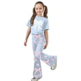 thumbnail image 4 of 2 Piece Set for Girls Valentines Heart Print Bow Detail Short Sleeve Top and Wide Leg Pants Cute Outfit for Kids, 4 of 4