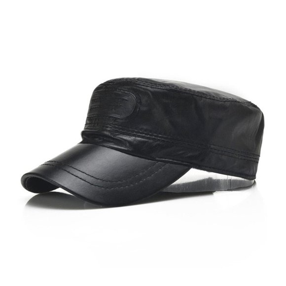 Men Genuine Leather Cap Army Mil-itary Hat Old Men Hats Leather Cap Adjustable Size Men's Flat Caps Cap ,Lightweight Cozy Enough