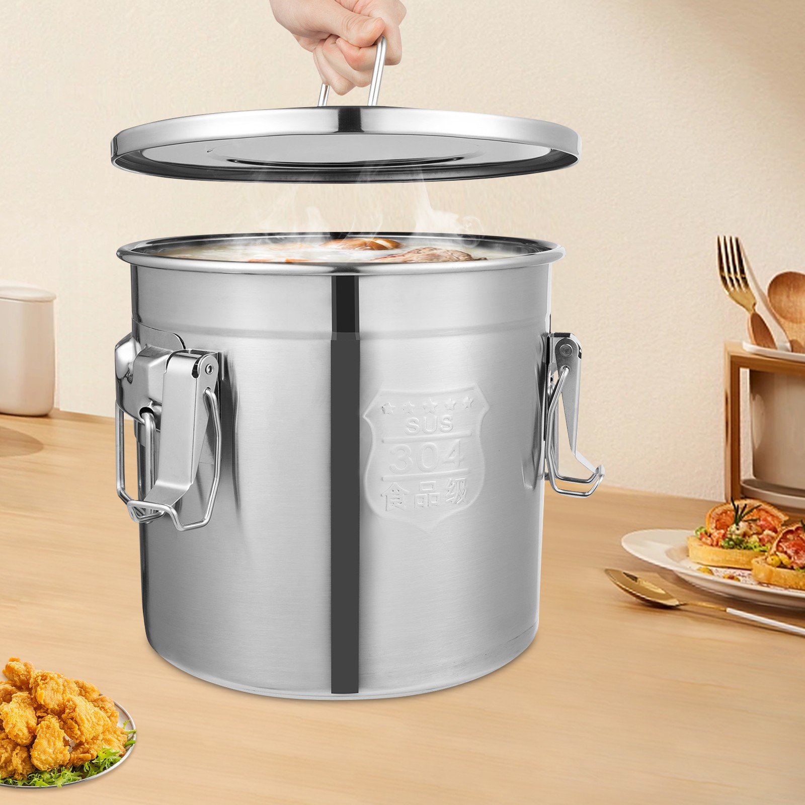 304 Stainless Steel Rice Storage Container 3.17Gal, Airtight Kitchen Food Bin for Flour Grains with Locking Lid