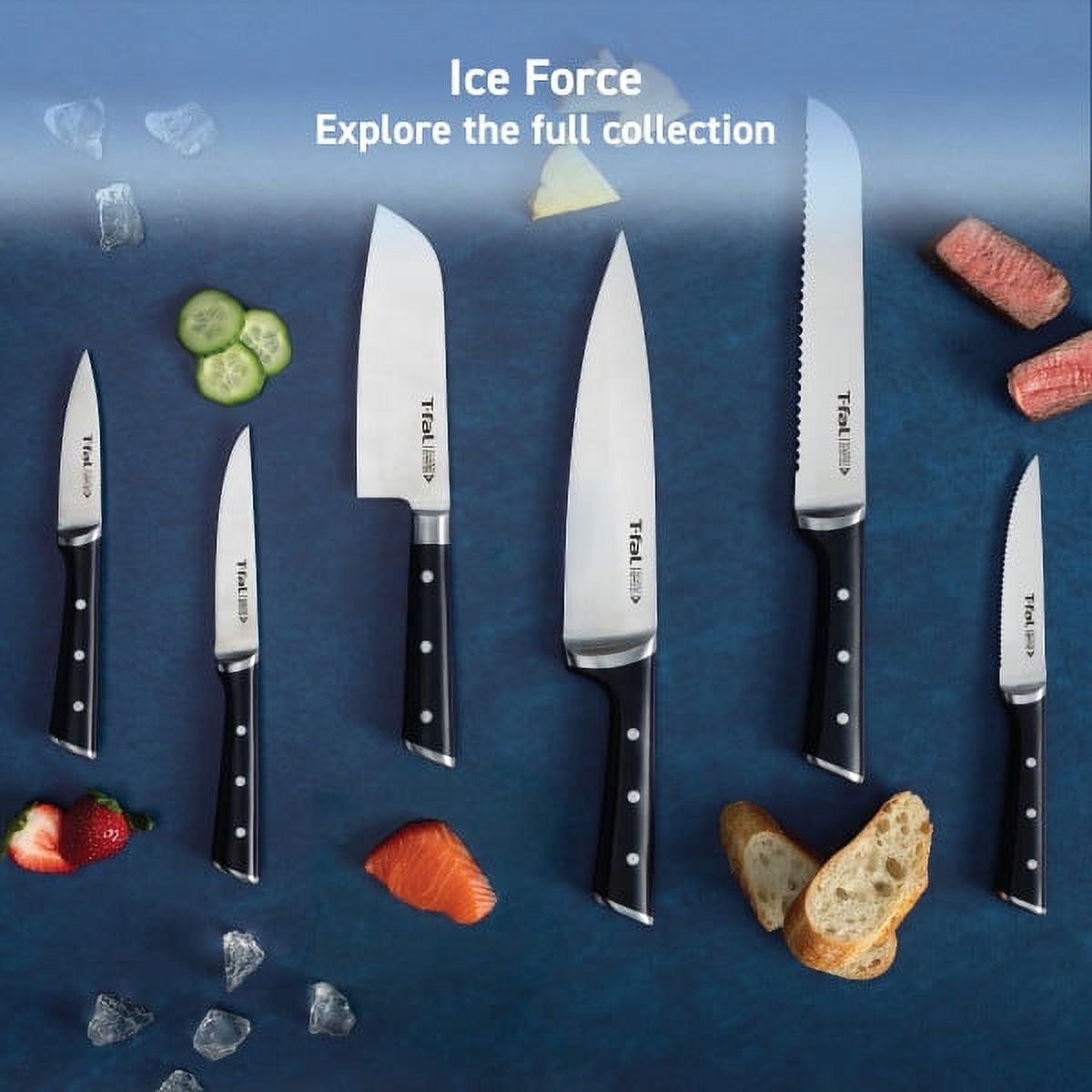 T-fal Ice Force Stainless Steel Chef Knife, 8 Inch, Kitchen Utensil
