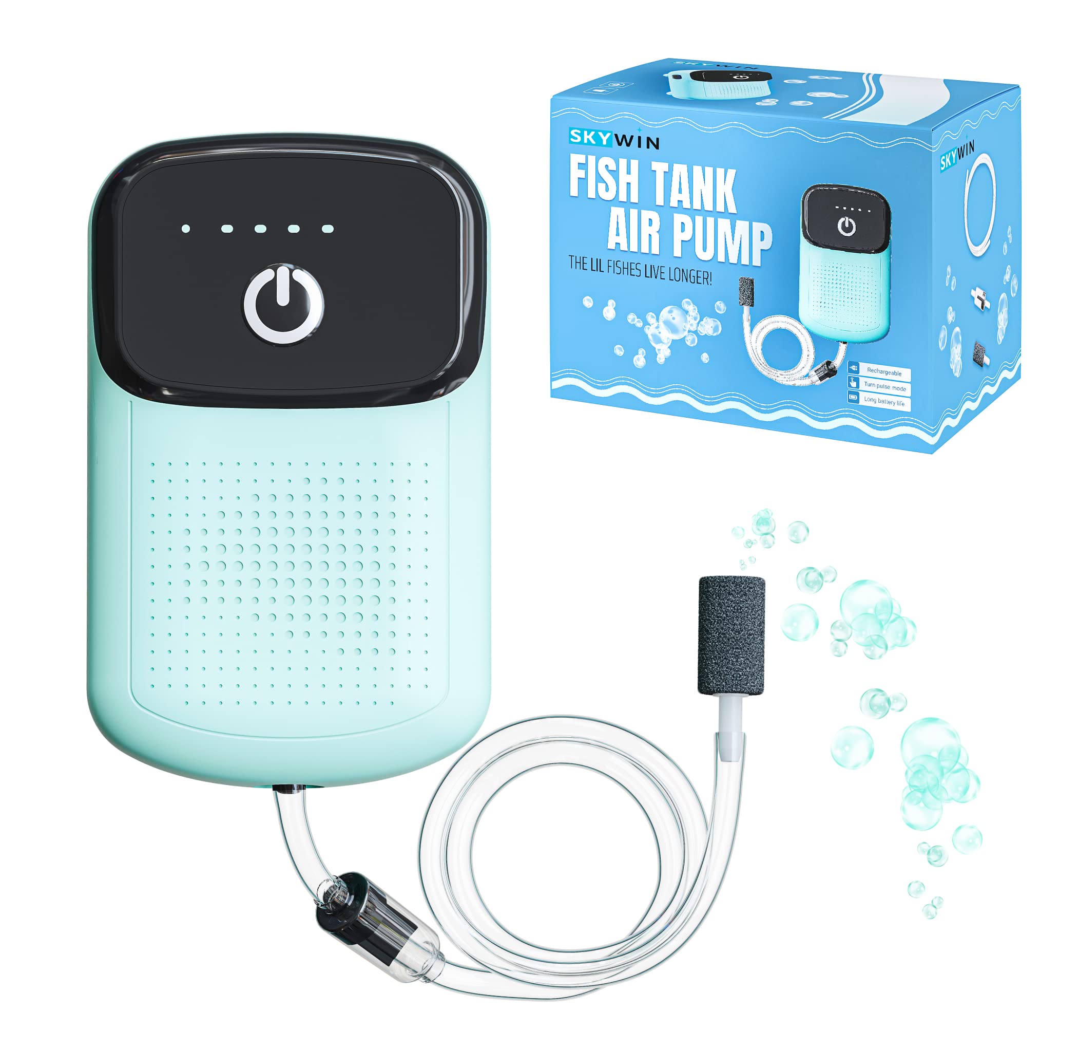 Skywin 1 Pack Fish Aerator Pump Rechargeable Battery Powered Aquarium