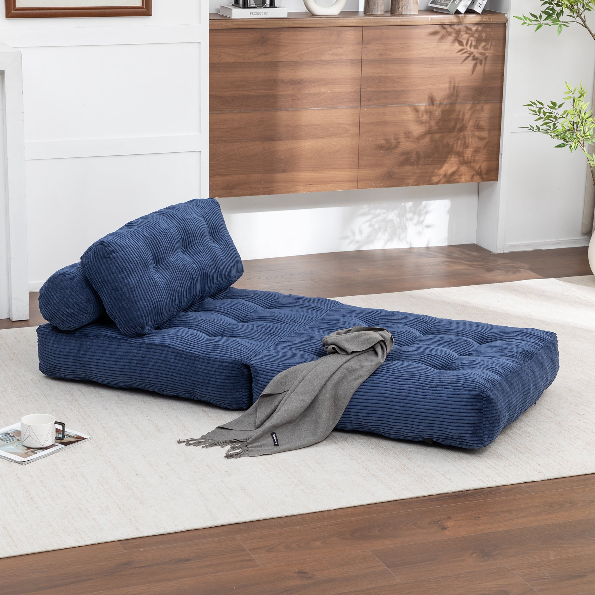 Leumius Folding Sofa Bed,68.5 inch Convertible Sleeper Sofa Chair with Pillow,Foldable Mattress Futon with Back Support,Soft Sleeper Chair Bed Floor Sofa for Living Room Bedroom,Dark Blue