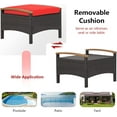 thumbnail image 3 of RELAX4LIFE Outdoor Wicker Ottomans for Patio - 2 Pieces PE Rattan Ottoman, Footrest Seat with Zippered Cushions, Acacia Wood Handles, 3-in-1 Footstool, Side Table for Poolside, Backyard (Red), 3 of 9