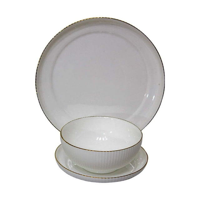 Vajilla redonda 12 PZS BLANCA CON RIBETE DORADO vidrio OPAL GIBSON