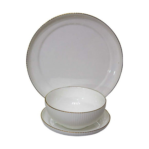 Vajilla redonda 12 PZS BLANCA CON RIBETE DORADO vidrio OPAL GIBSON