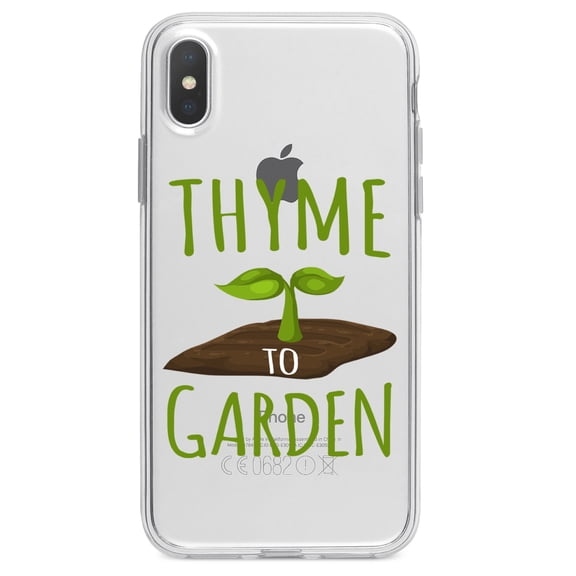 DistinctInk Clear Shockproof Hybrid Case for iPhone XR (6.1" Screen) - TPU Bumper Acrylic Back Tempered Glass Screen Protector - Thyme to Garden