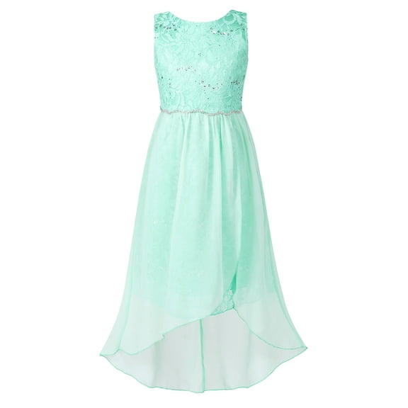 CHICTRY Girls Wedding Flower Girls Bridesmaid Dress with Rhinestone Belt Tea Length Chiffon Pageant Prom Gown Mint Green 8