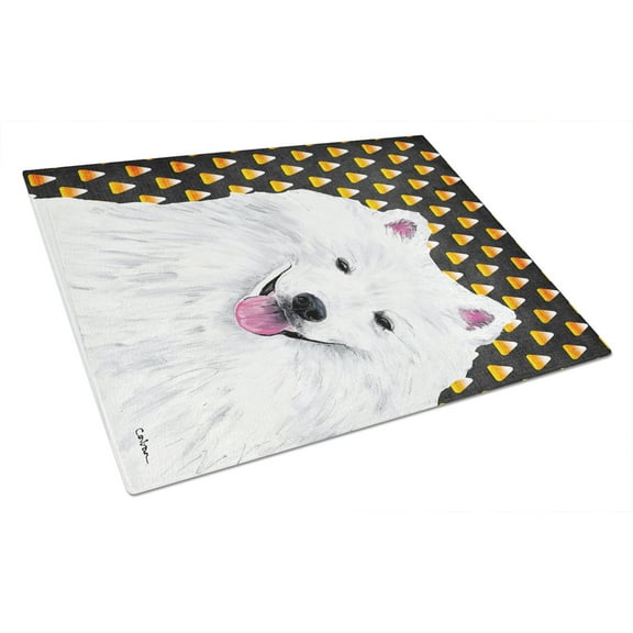 American Eskimo Candy Corn Halloween Portrait Glass Cutting Board Large