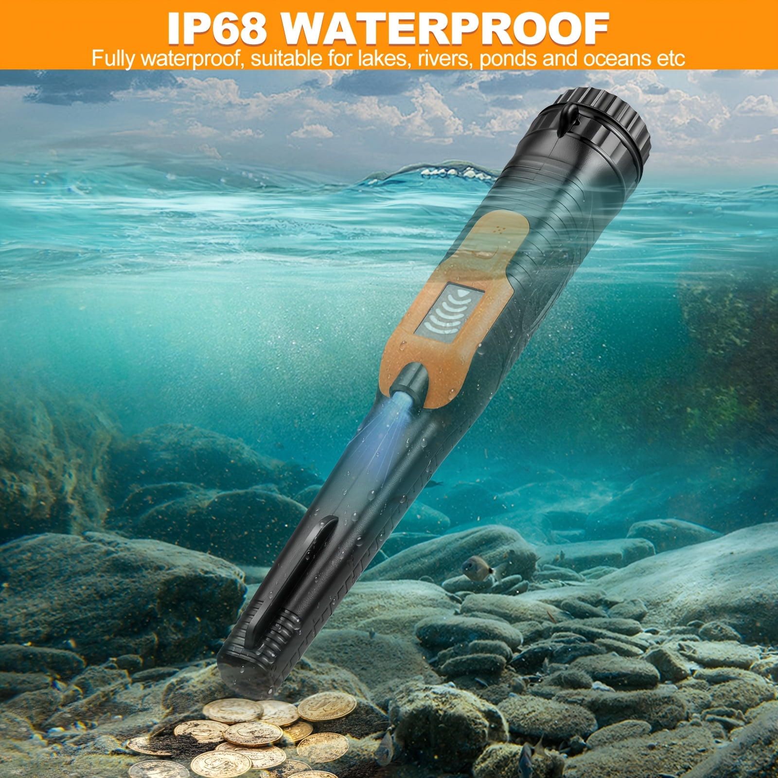 Metal Detector Pinpointer, Professional Waterproof Handheld Pin Pointer Wand, 3 Modes Search Treasure Pinpointing Finder Probe with LCD Display 9V Battery Included