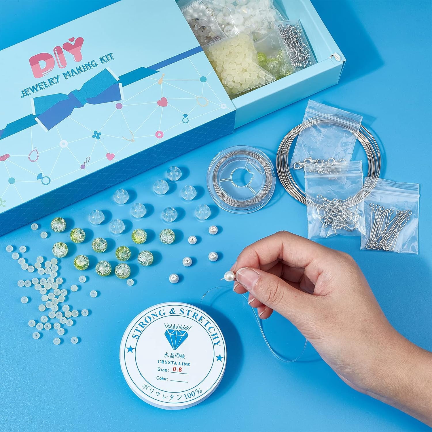 1 Box Glass Beads Bulk Bead Set Beading Earrings Bracelet Making Kit Imitation Pearl Beads for Jewelry Making Loose Spacer Bead Earring Hook Multi Layer Bracelets