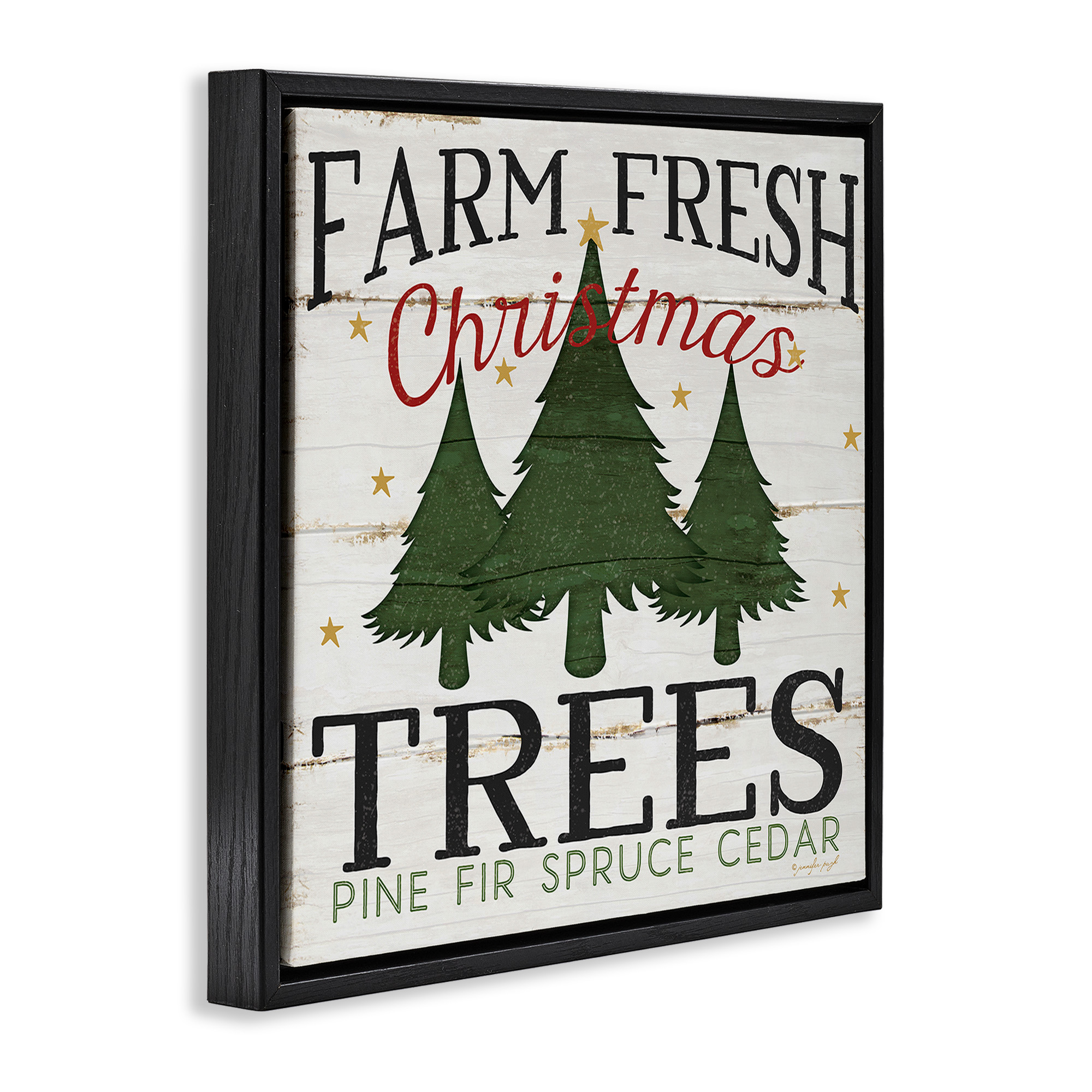 Stupell Industries Farm Fresh Christmas Trees Holiday Painting Black Floater Framed Canvas Art Print Wall Art, 18 x 18
