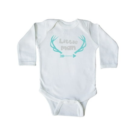 

Inktastic Little Man Deer Antlers Arrow - Blue Gray Gift Baby Boy Long Sleeve Bodysuit