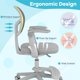 thumbnail image 4 of WANGDI Kids Desk Chair, Student Ergonomic Computer Chair with Wheels, Footrest, Adjustable Height, Flip-up Armrests & Soft Removable Cushion, Swivel Rolling Kids Office Chair for 3-15 (Gray), 4 of 19