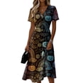 thumbnail image 2 of Halloween Wrap Dress for Women Casual Short Sleeve Dress V Neck Halloween Printed Halloween Party Vacation Outfit, 2 of 5