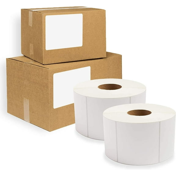 White Direct Thermal Labels, 3 in Core 12 in OD Non-Perforated, 8600 Count, 4 x 4 in