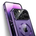 thumbnail image 3 of Dteck Case for iPhone 15,Luxury Metal Case Built-in Anti Peep Tempered Glass Privacy Screen Protector Full Body Protective Compatible Mag Safe Cover,Purple, 3 of 7