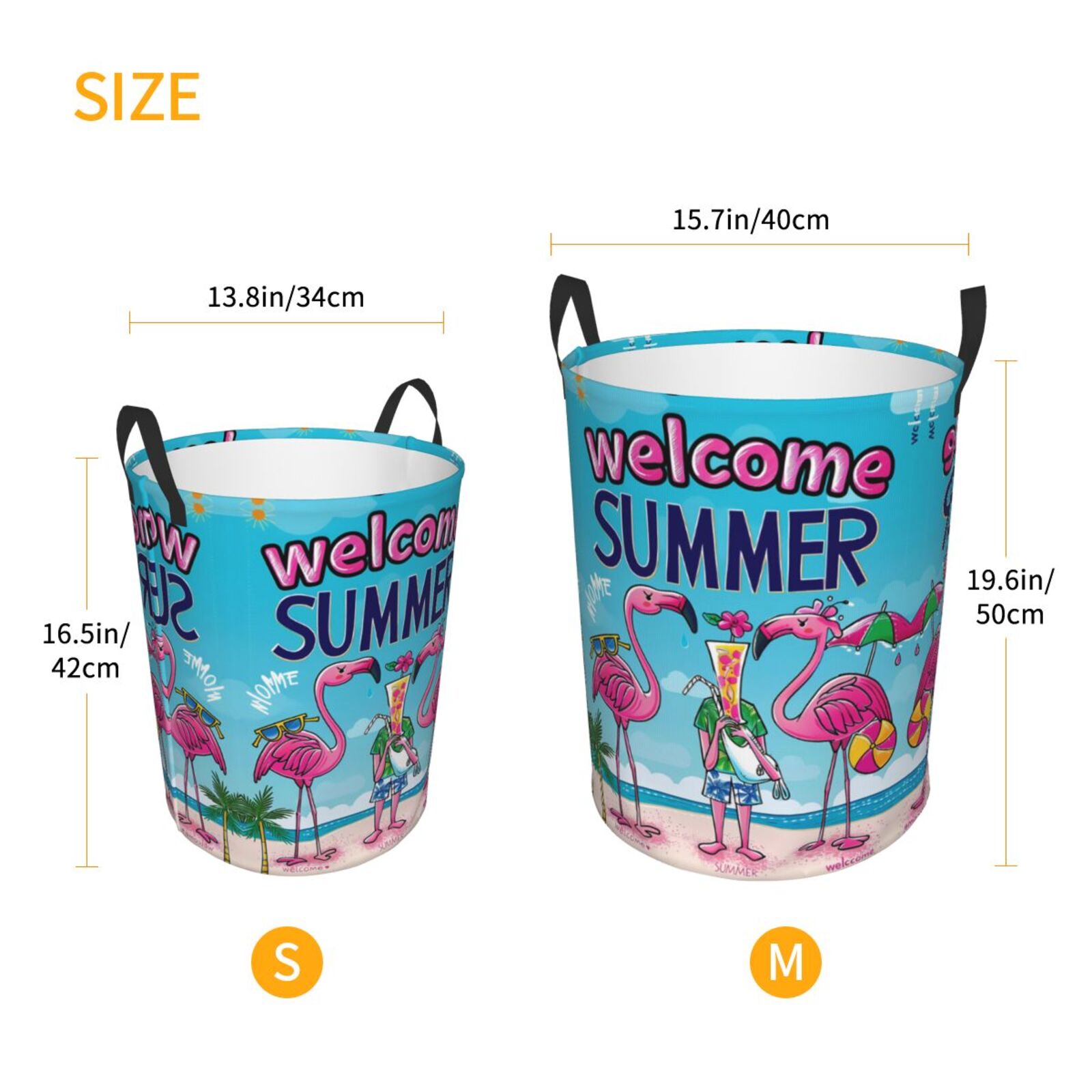 Large Laundry Basket with Handles - Beach Flamingo Trio Kids Baby Dirty Clothes Laundry Hamper for Bedroom Aesthetic