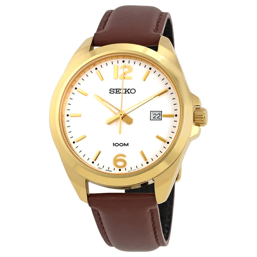 Seiko Men's SUR216 Gold Leather Quartz Fashion Watch 
